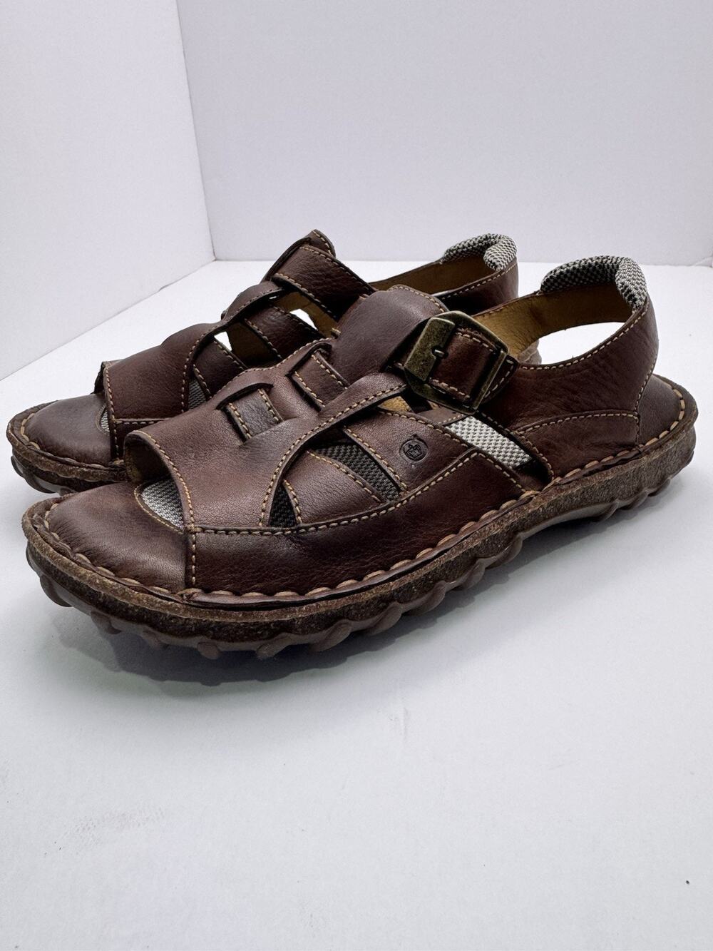 Born Cabot III Men’s Brown Leather Fisherman Sandals Adjustable Buckle Size 8